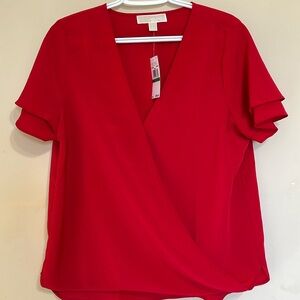 NWT NEW Chic Michael Kors Red Wrap-Style Blouse For Women. Size Large/L